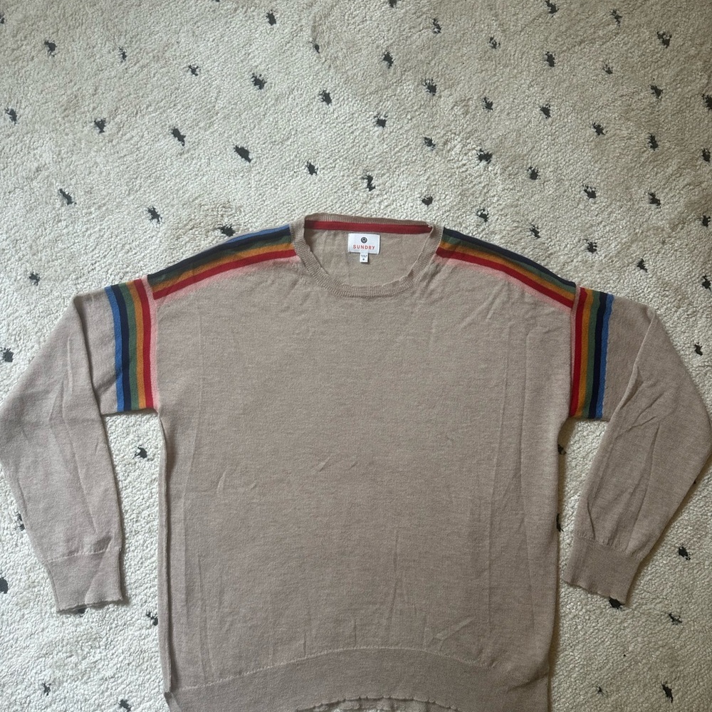 Sundry Women’s Tan Sweater with Multicolor Stripes
